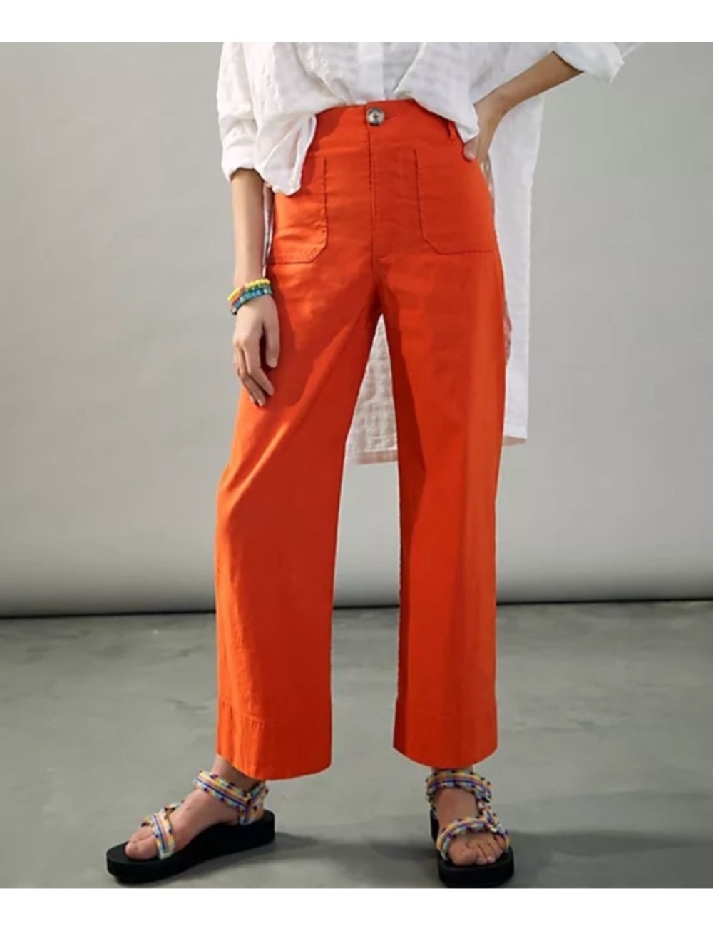Anthropologie Maeve The Colette Wide Leg Pants Orange 25 Magic Fabric Crop